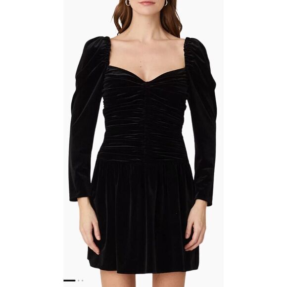 Shoshanna Mari Ruched Velvet Minidress in Black NWT Size 12 - Picture 3 of 9